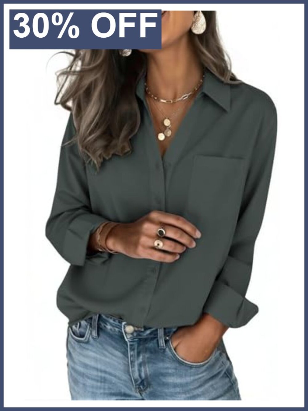 Women's Button Down Shirt Long Sleeve V-Neck Silky Soft 4-Way Stretch Fitted